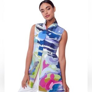 Claire Desjardins Painters Pallette Shirt Tunic Top Womens Sz S Sleeveless Artsy